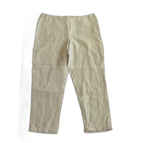J.Jill Size L P Love Linen 100% Linen Beige Pull On Elastic Waist Pants - Picture 1 of 5